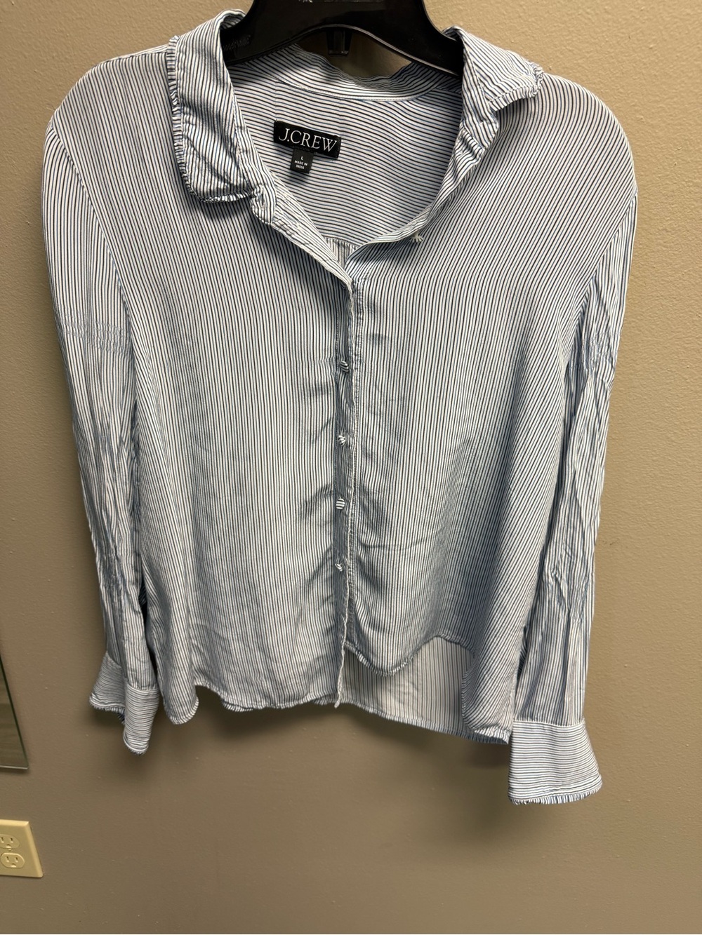 J. Crew White and Navy Thin-Striped Button-Up Shirt